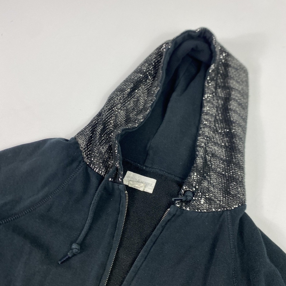 Denim & Supply Ralph Lauren Hoodie Womens Medium Black Sequin Hood Full Zip